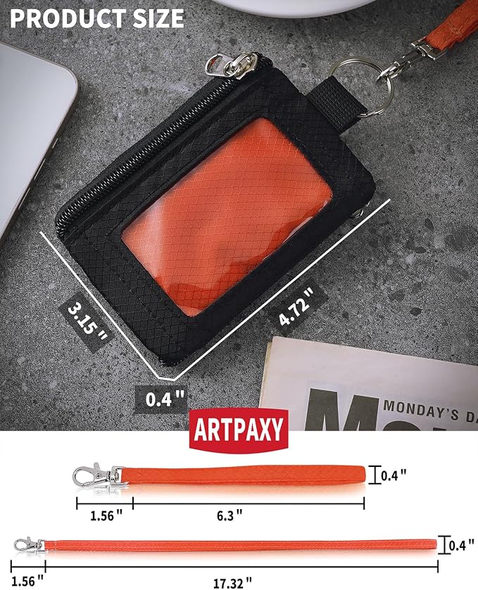 Artpaxy Minimalist Wallet For Mens Womens, Keychain RFID Blocking Zipper Small Wallet with ID Window 2 Lanyards,Water Resistant Travel Cash Card Coin Case Boys Girls - Image 3