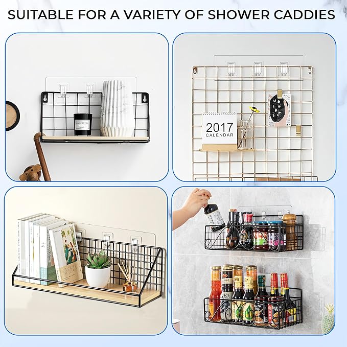 Shower Caddy Adhesive Replacement Hooks, Heavy Duty Waterproof Strips, No Drilling for Bathroom Shelves, Kitchen Racks, and Soap Holders (Transparent-4 Pack 3 Hook) - Image 8