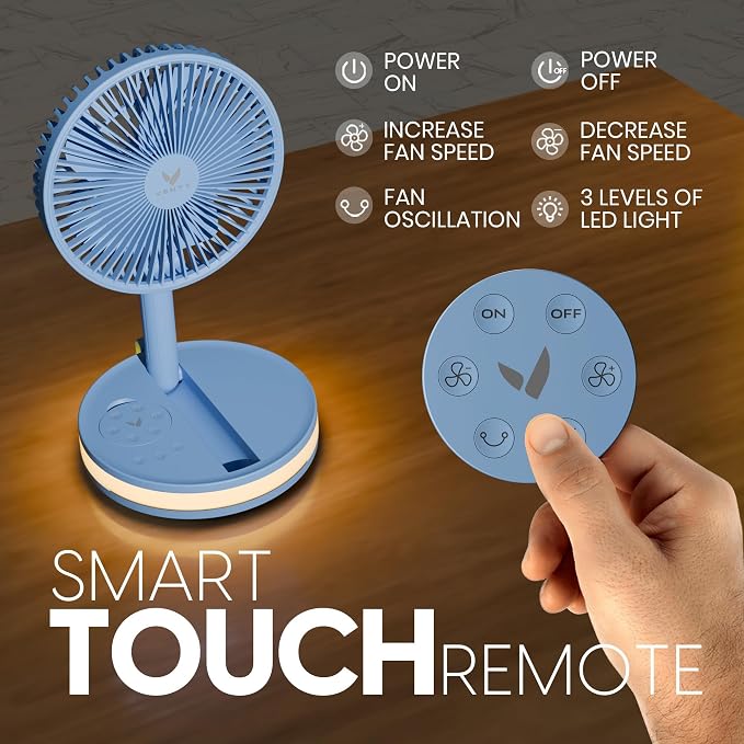 VENTY Portable Fan - Wireless Battery Operated Fan - 4 Speeds - LED Lighting - Carry Case & Remote Control - Cruise Travel - Outdoor Travel RV Power Bank With USB-C Port (Blue with Case) - Image 5