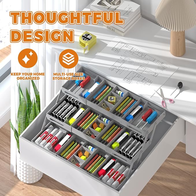 3 Tier Drawer Organizer Versatile Expandable Junk Drawer Organizer Grey | Multi-level Desk Organizer for Makeup, Jewelry, Cosmetics, Kitchen Storage, Smart Office Supply Drawer Storage for Gifts - Image 6