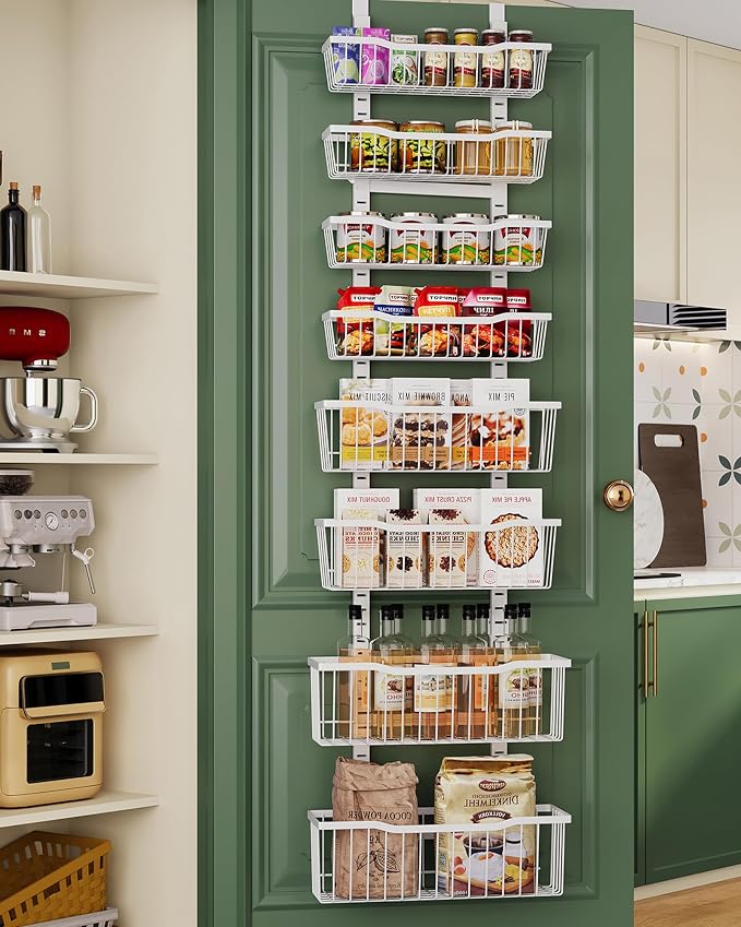 Eastherry Over The Door Organizer，8-Tier Over The Door Pantry Organizer with Adjustable Baskets，Metal Hanging Pantry Organizers and Storage for Kitchen, Back of Door Seasoning Rack (White) by Unknown