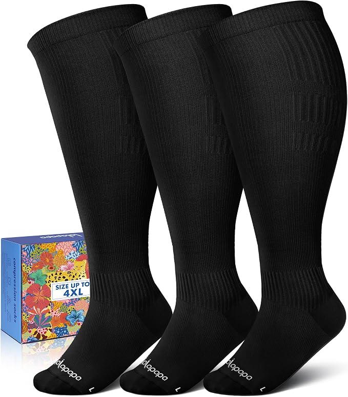 3-Pair Wide Calf Compression Socks for Women | 20-30mmHg Graduated Support, Easy On & Off, Knee High Length, Ankle Support, Travel Nurse Daily Wear, Cute Patterned by Lalapapa
