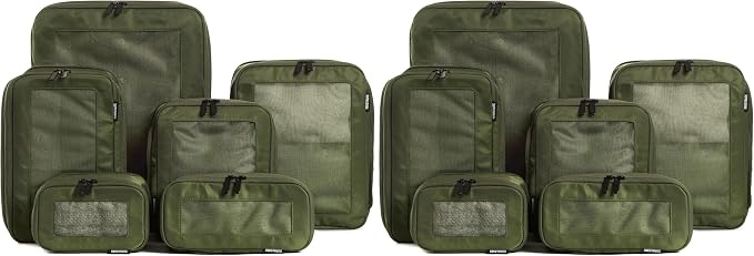 Compression Packing Cubes for Travel - Luggage Organizer Bags - Double Zipper Packing Cubes for Suitcases (12-Pack, Olive) by Aerotrunk