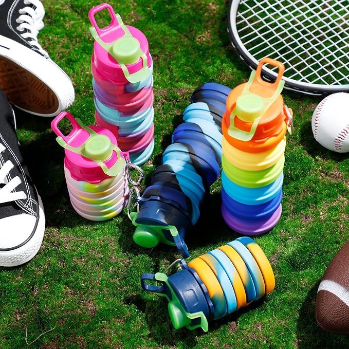 CHENGU 5 Pcs Collapsible Water Bottles for Travel 16 oz Silicone,Rainbow | Leak Proof & Portable, Reusable Foldable Water Bottles Bulk, with Metal Clip, for Camping Hiking Sports - Image 6