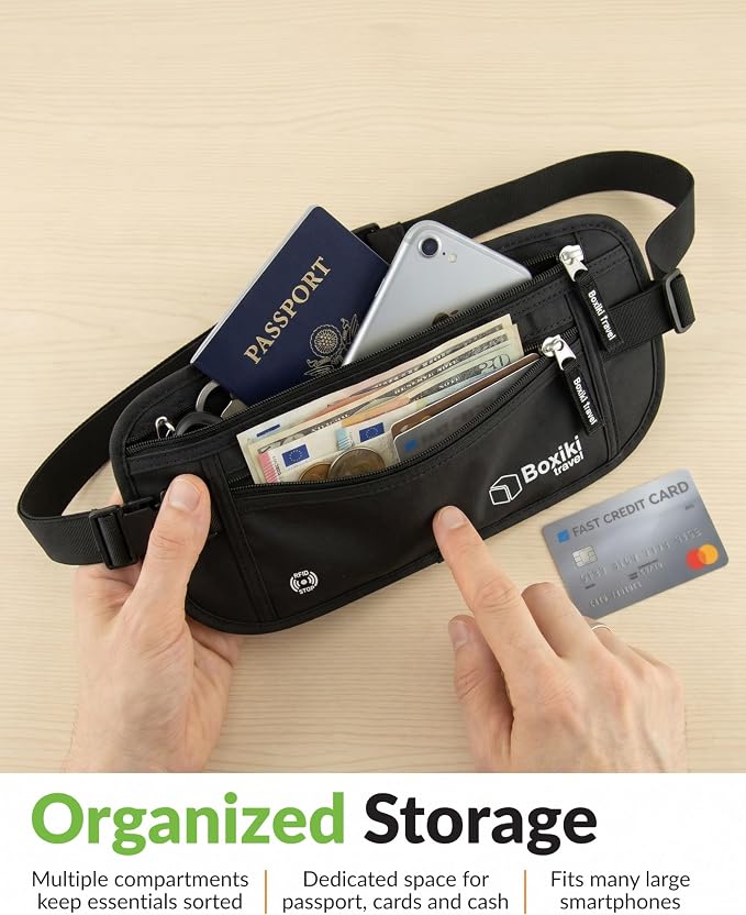 Money Belt for Travel with RFID Blocking Technology - Hidden Travel Money Pouch for Cash, Credit Cards, Passport, and Travel Valuables - Secure Water Resistant Money Belt for Men and Women - Black - Image 5
