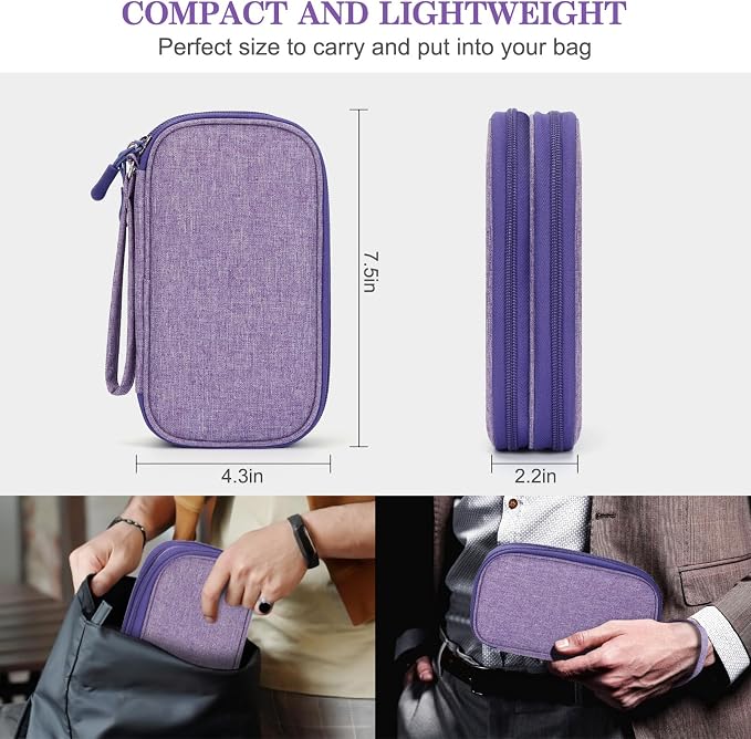 FYY Electronic Organizer, Travel Tech Pouch Bag Cable Organizer Dark Purple | Wrist Strap, Waterproof, Double Layers Portable Electronics Travel Carrying Case for Cord, Charger, Daily Business Trips Use - Image 2