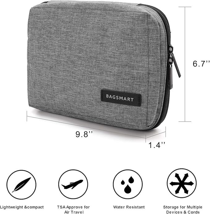 BAGSMART Electronics Organizer Travel Case, Small Cord Bag for Travel Essentials, Tech bag for Men Women, Cable Organizer for Phone, SD Card, Grey - Image 6