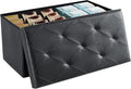 DUMOS 30 Inch Folding Storage Ottoman Bench, Hidden Ottoman with Storage | Storage Chest with Padded Seat, End of Bed Foot Rest Stool for Bedroom Living Room, Load 660 lbs, Synthetic Leather, Black by DumosLifestyle