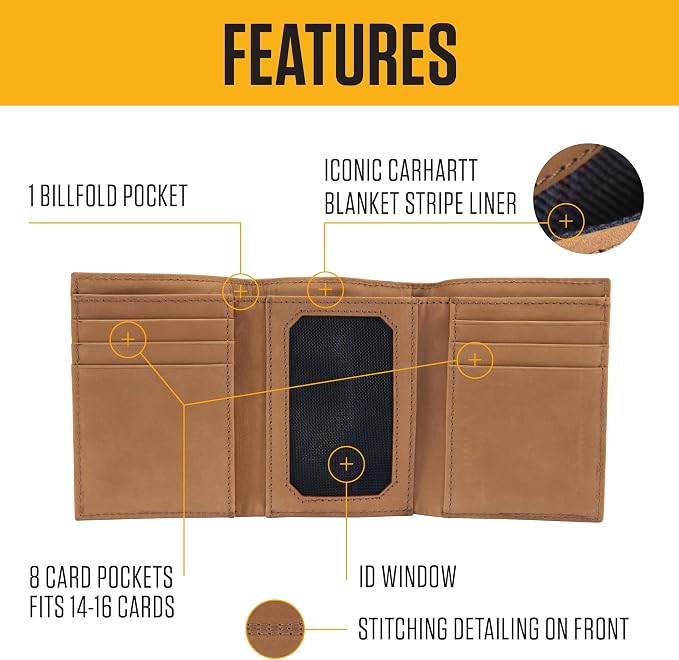 Carhartt Men’s Full Grain Saddle Leather Wallets, RFID Blocking Bifold, Trifold, and Front Pocket Options, Gifts for Men - Image 2