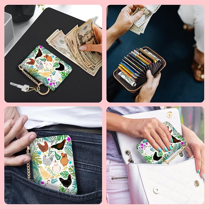 Blusabaca Women's RFID Wallet, Chicken Small, Leather, Waterproof, RFID-Blocking, 12 Card Slots, 2 Coins | Removable Keychain, Case with Zipper, Vegan PU Leather, Cash Coin Pocket, Business Accordion Purse, Ladies Female Gift - Image 3