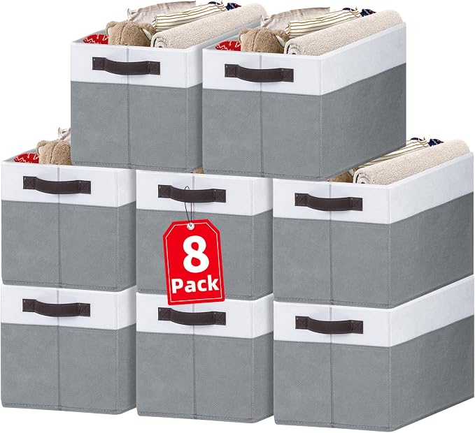 Large Storage Baskets 8 Pack Versatile Fabric Storage Bins for Closet Cabinet Wardrobe Nursery Pantry | Nursery Organizer Bins for Baby Diaper Toys Clothes | Housewarming Mothers Day Gift by Criusia