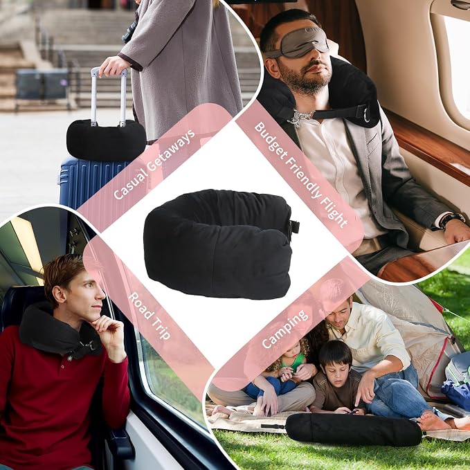 Stuffable Neck Pillow for Travel, Packable Neck Pillow (Black) | Velvet cover, Stuff with clothes to save luggage space, No extra baggage fees, Fits 5+ days travel essentials, Zipper closure - Image 7