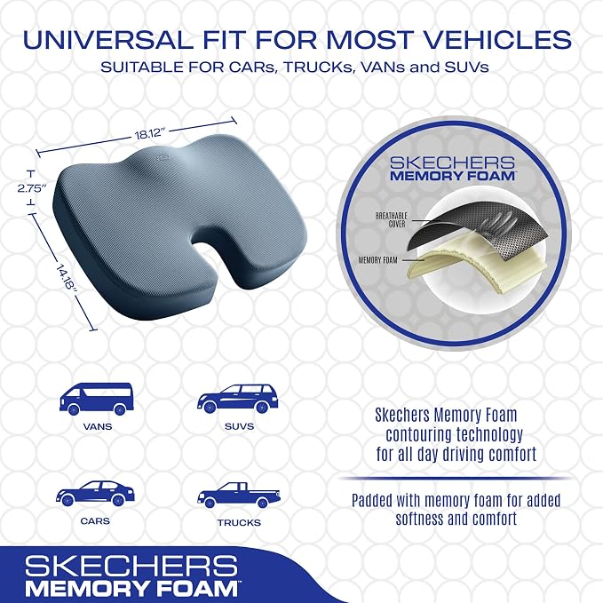 Skechers Memory Foam Seat Cushion,Office Chair Cushion for Tailbone Pain Relief,Butt Pillow for Office Chair,Car seat Cushion,Computer Desk,Long Sitting Office Workers,and Car Drivers,Blue - Image 5