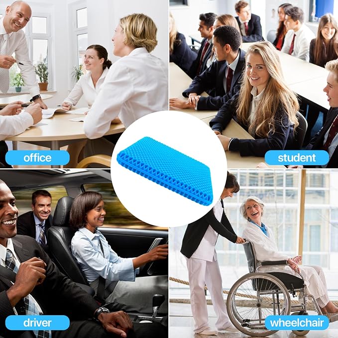 Gel Seat Cushion for Long Sitting, (Thick & Large) Cushion for Wheelchair | Gel Cushion for Office Chair, Soft & Breathable, Chair Cushion, Gel Car Seat Cushion for Hip Pain (Blue Cushion+Black Cover) - Image 4