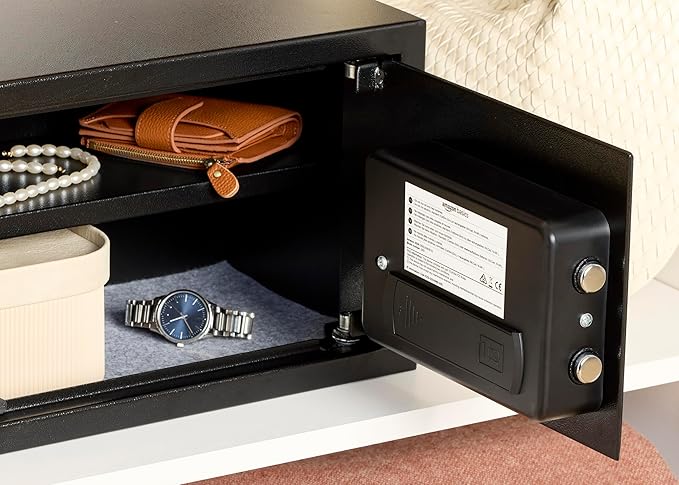 Amazon Basics Steel Security Safe and Lock Box with Electronic Keypad, Secure Documents Storage, Black, 0.5 Cubic Feet, 13.8"W x 9.8"D x 9.8"H, Removable Shelf - Image 3