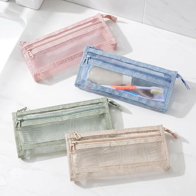 4 Pcs Mesh Toothbrush Travel Bag, 8.6 X 3.9 Inch Portable Mesh Toothbrush Pouch With Zipper, 4 Colors Square Tooth Brush Bag For Storage Toothbrushes,Toothpastes,Makeup Brushes,Pencil - Image 7