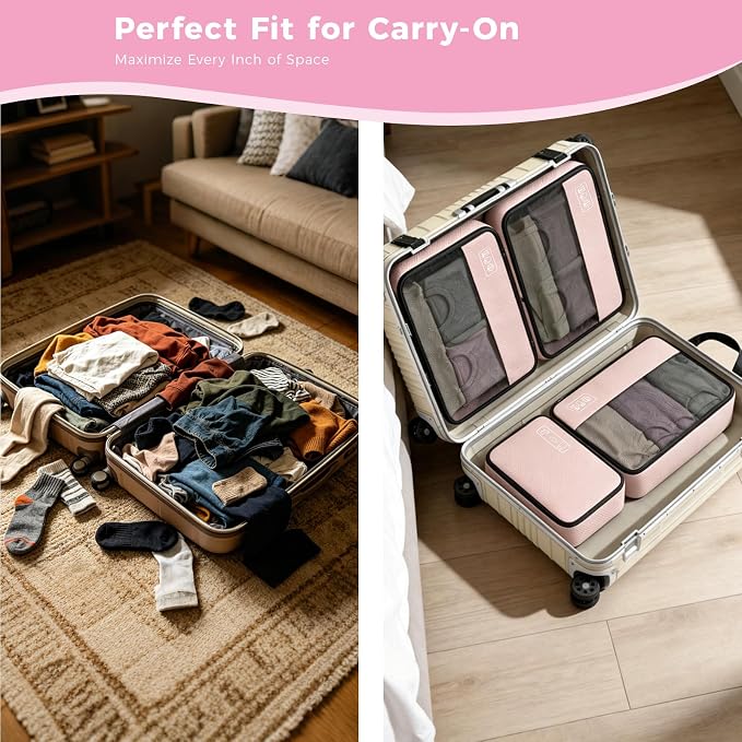 Compression Packing Cubes for Carry On Travel, 8-Piece Luggage Organizers | Women Stylish Packing Cubes for Carry-On & Suitcase , Perfect for Vacation Cruise, Weekend Getaways - Light Pink - Image 5