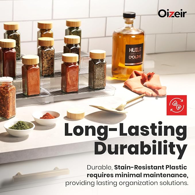 Oizeir Expandable Spice Organizer Rack - 3-Tier - Clear Adjustable Tiered Shelf Spices Organization for Kitchen Cabinet and Pantry Storage - Image 6