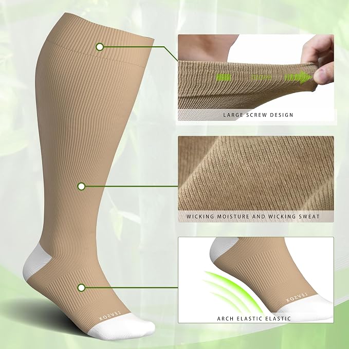 LEVSOX Wide Calf Compression Socks for Women&Men Plus Size 15-20mmHg Knee High Large Support Stockings for Circulation - Image 4