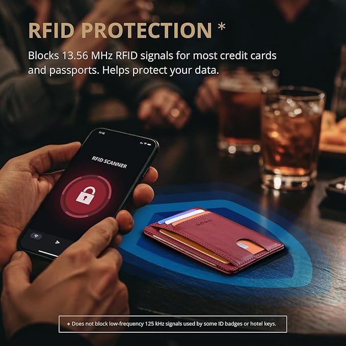 Buffway Slim Minimalist Front Pocket RFID Blocking Leather Wallets for Men and Women - Alaska Cherry - Image 6