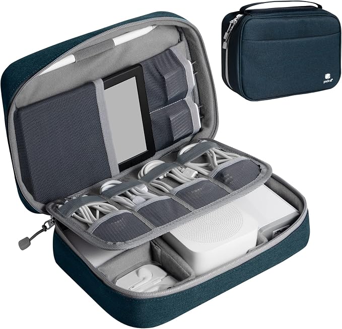 pack all Electronic Organizer Plus, Shockproof Cable Organizer Bag | Large Capacity, Water-resistant, Portable & Durable, Travel Tech Pouch for Chargers, Phones, USB Cords, Navy Blue by packall