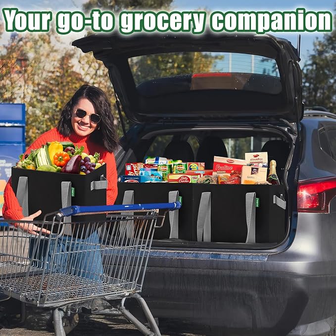 Reusable Grocery Bags (3 Pack ) - Heavy Duty Eco Tote Bags with Box Shape to Stand Up, Hold Up to 65 Lbs - Stay Open & Fold Flat - Foldable Reusable Shopping Bags with Long Handles & Hard Bottom - Image 7