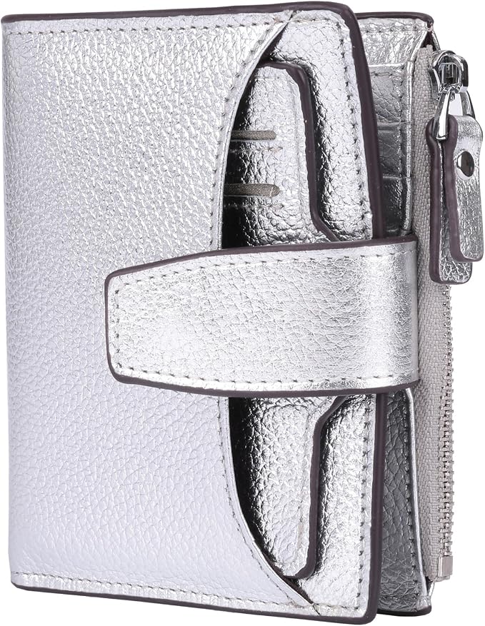 Women's RFID Blocking Leather Small Compact Bi-fold Zipper Pocket Wallet Card Case Purse with id Window - Image 6