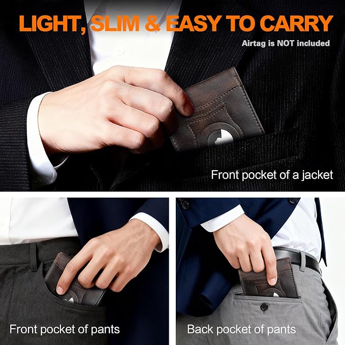 Wallet for Men Slim RFID Blocking Bifold Carbon Fiber,Minimalist Small Compact Front Pocket Credit Card Holder,Thin Mens Leather Wallets Smart Security With 2 ID windows 1 Cash (Retro Black & Brown) - Image 9