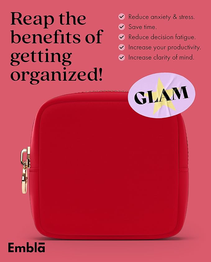 Embla Makeup Bag Travel Cosmetics Pouch and Toiletry Bag, Nylon Zipper Pouch Purse, Cute Make Up Organizer Storage Tote for Women Girls, Waterproof Travel Skincare Case, Small Makeup Bags, Ruby Red - Image 5