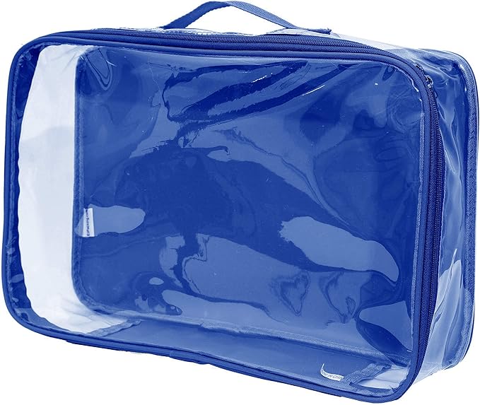 Large Clear Travel Packing Cube/See-Through PVC Organizer for Suitcase/Multipurpose Pouch w/Handle/Dress Shirts, Pants, Cashmere, Sweaters & Seasonal Linen Storage Protection (Royal Blue) by EzPacking