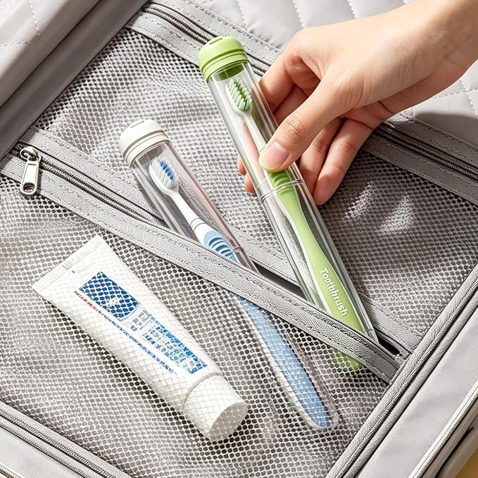 MOPMS Travel Toothbrush Holder Case 2PK, Leak-Proof Toothbrush Covers Caps | Durable crystal clear toothbrush case with leak-proof design. Keeps brushes clean for travel, camping and home use. by MOPMS