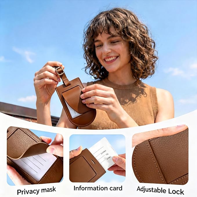 MiLi Smart Bluetooth Luggage Tracker Tag for iOS & Android | Works with Apple Find My & Google Find Hub, Anti-Lost Leather Travel Locator for Suitcase, Backpack & Gear, Brown - Image 3