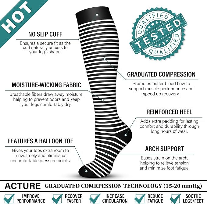 Acture 6 Pack Compression Socks for Women and Men - Knee High for Medical, Running, Nurses, Travel - Image 6