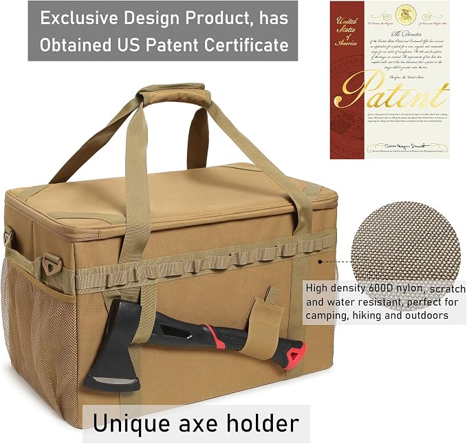 Tactical Camping Storage Bag Utility Tote Bag Camping Kitchen Organizer with Axe Holder & Shoulder Strap - Image 2