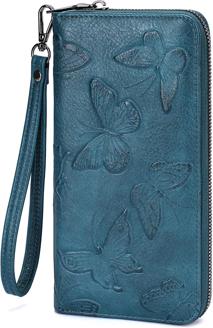 BELTANA Womens Wallet RFID Wallet Women with Passport Holder Butterfly Vegan Leather Multi Card Slots Wallets Large Capacity Wristlet Travel Purse for Women (Peacock-Blue) by BestSeller