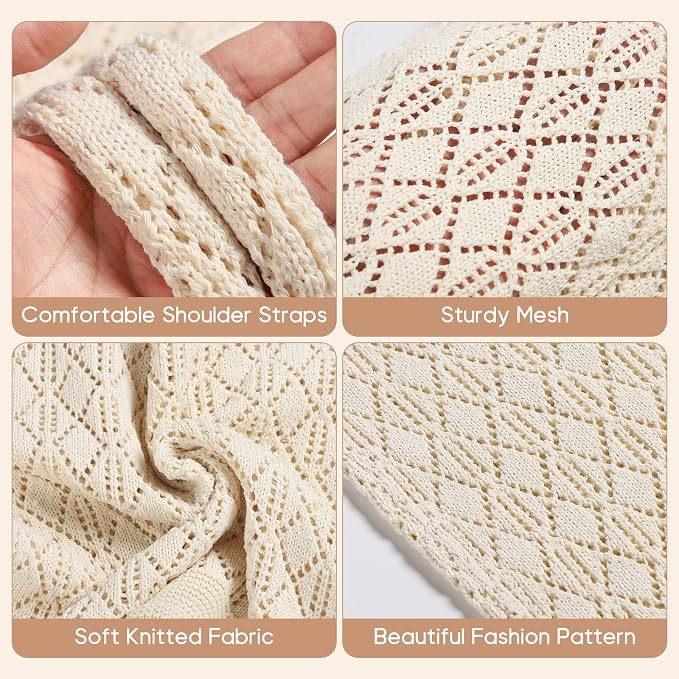 Sightor Crochet Tote Bag, Mesh Beach Bag Knit Summer Hobo Bag for Women | Beach Tote bag Vacation Outfits Aesthetic Boho Bag - Image 4
