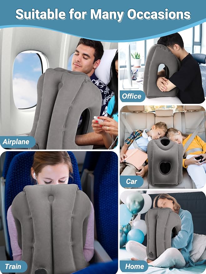 Maliton Inflatable Travel Pillow for Airplane (Dark Grey) | Comfortable Sleeping to Relieve Neck & Shoulder Pain,Support Head Inflatable Pillow for Long Flights, Used for Cars,Trains - Image 6