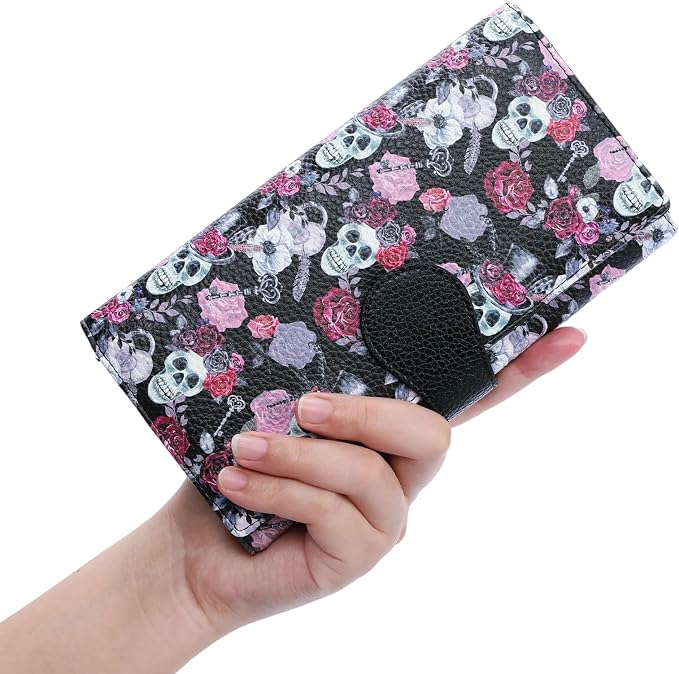 GOIACII Women's Wallet RFID Blocking Large Capacity Card Holder Ladies Phone Clutch Travel Long Purse Skull Goth - Image 6