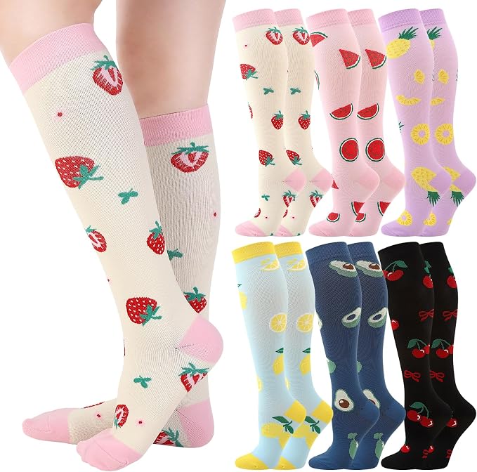 6 Pairs Compression Socks for Women Men, Wide Calf | Knee High Compression Socks, Graduated 14.5 - 30.9 mmHg Support, Women Nurses Travel Yoga Running Circulation by scenicamp
