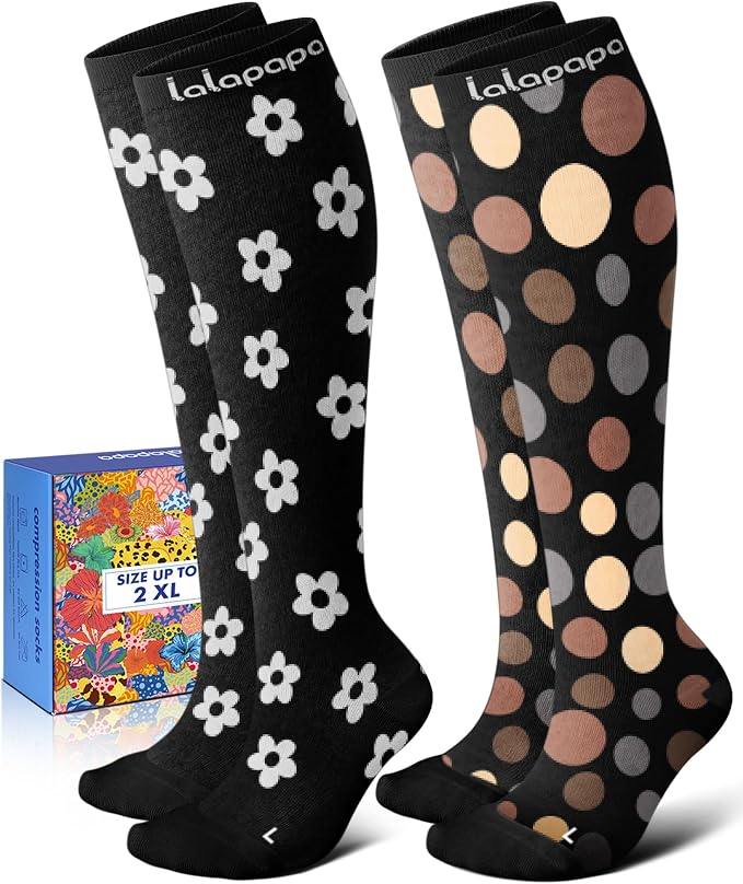 Thick Soft Cotton Compression Socks | 2 Pairs 15-20mmHg Cushioned Soft Breathable Comfortable Knee High Compression Socks for Women Men, Pregnancy Travel Nurse by Lalapapa