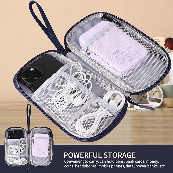 Travel Cable Organizer, Electronics Accessories Bag for Charger, Phone, Memory Card, Universal Gadget Organizer (Blue) - Image 3