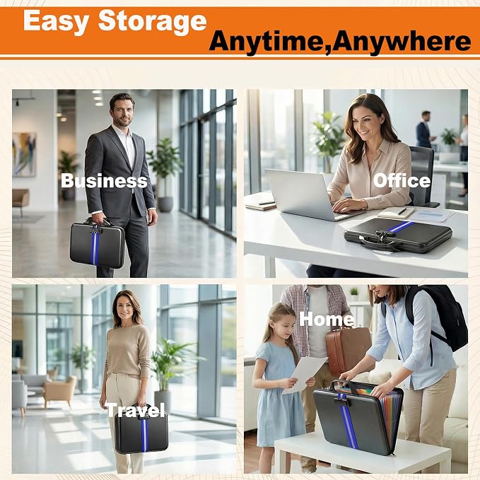 Fireproof Document Organizer with Lock, Rigid EVA File Box with 13-Pocket Accordion Folder for Important Documents & Tablets under 11", Lightweight Safe Storage for Home, Office & Travel (Small Size) - Image 7
