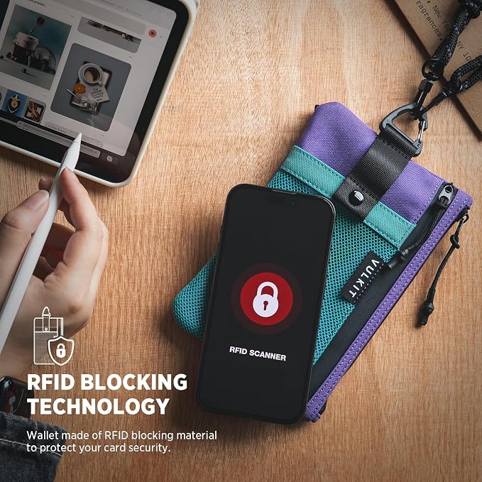 VULKIT RFID Blocking Travel Wallet for Women, Water Resistant Passport & Phone Holder with Detachable Lanyard and Key Ring, Lightweight Zipper Travel Wallet - Image 7