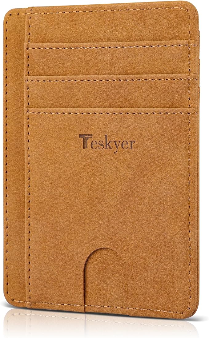 Teskyer Slim Minimalist Wallet for Men, RFID Front Pocket Card Holder | Ultra Slim Front Pocket Design, 8 Card Slots, RFID Protection, Smooth Faux Leather for Everyday Carry by TESKYER