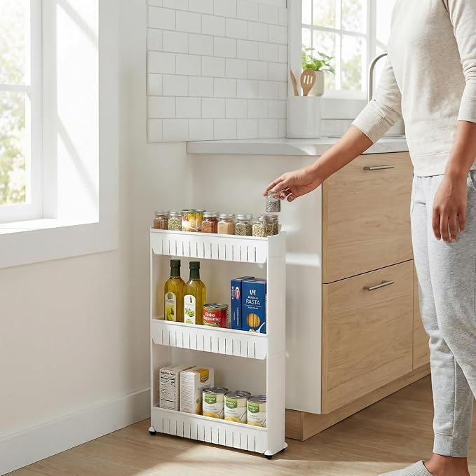 Lavish Home 3 Tier Shelf Rolling Cart - Narrow-Space Kitchen or Bathroom Shelf Organizer Cart - Slim Slide-Out Storage Shelves for Kitchen, Bathroom, Laundry and Pantry - Image 2