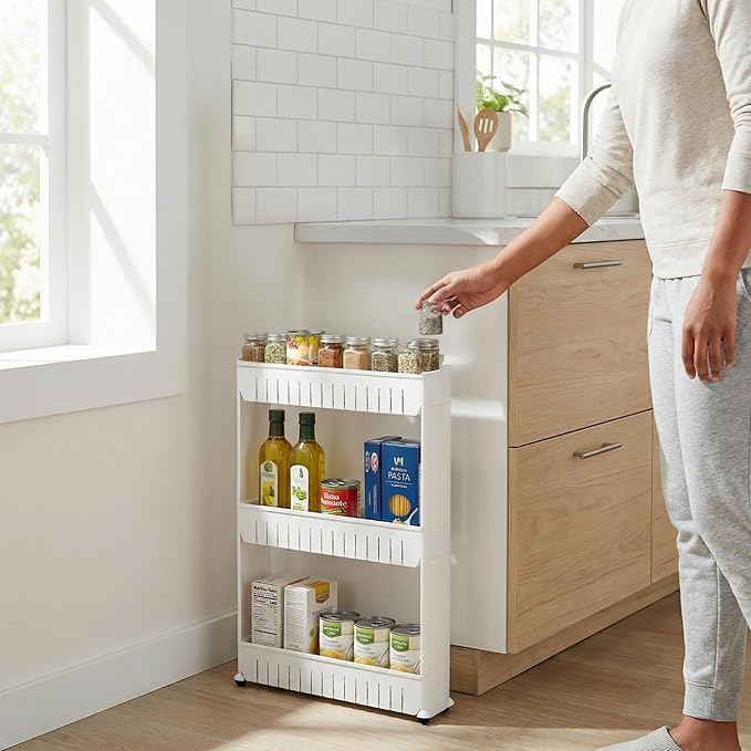 Lavish Home 3 Tier Shelf Rolling Cart - Narrow-Space Kitchen or Bathroom Shelf Organizer Cart - Slim Slide-Out Storage Shelves for Kitchen, Bathroom, Laundry and Pantry - Image 2