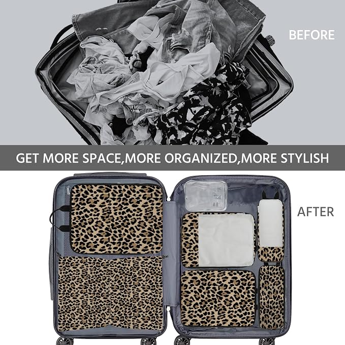 7 Pcs Compression Packing Cubes for Travel, Waterproof Suitcase Luggage Backpack Organizer with Toiletry Bag Travel Essentials for Women/Men-Leopard - Image 8