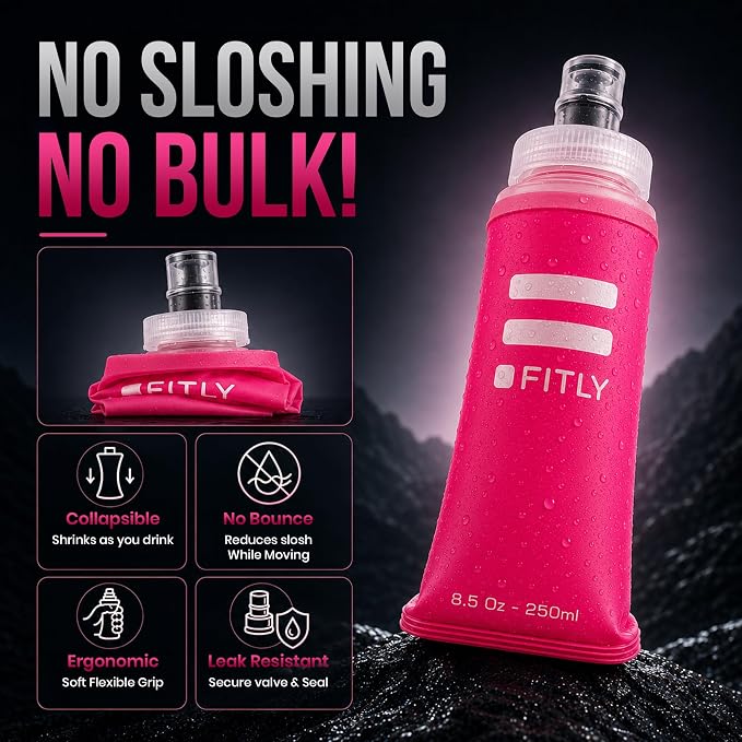 FITLY Soft Flask - Shrink As You Drink Soft Water Bottle for Hydration Pack - Folding Water Bottle Ideal for Running, Hiking, Cycling, Climbing & Rigorous Activity - Image 5