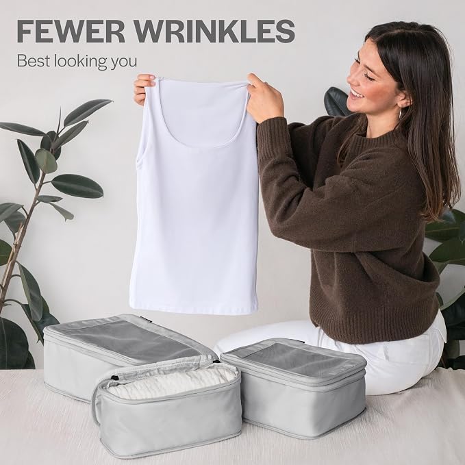 Compression Packing Cubes for Travel, 6-Pack, Light Grey | Solves overpacking, 6-Piece set fits most suitcases, 50% Space savings, Compression luggage organizer bags - Image 8