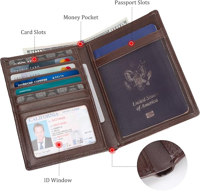 Polare Luxury RFID Blocking Leather Passport Holder Travel Wallet For Men and Women (Coffee) - Image 5